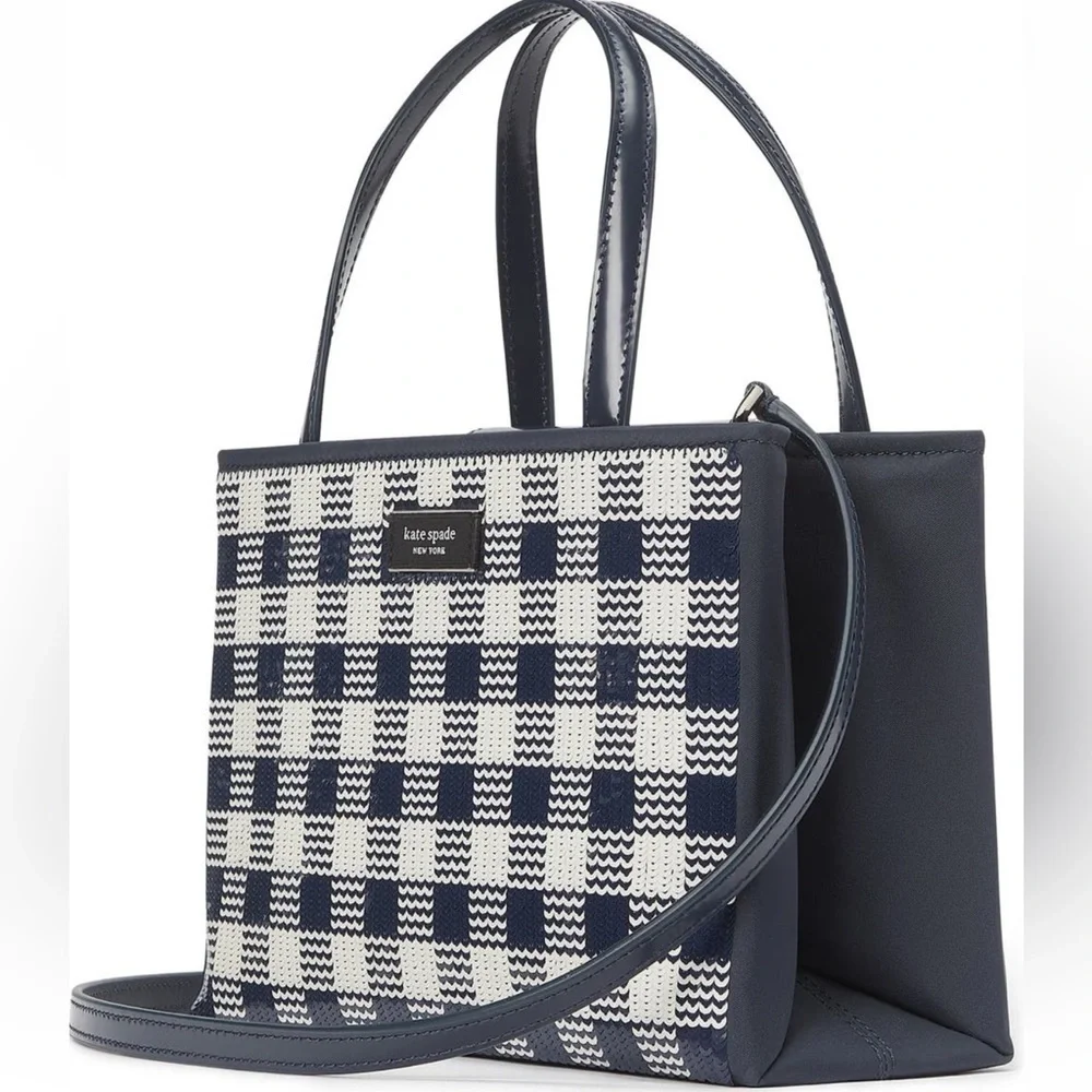 Kate spade::NWT Sam Icon Embellished Gingham Tote Bag:: Blue Blazer